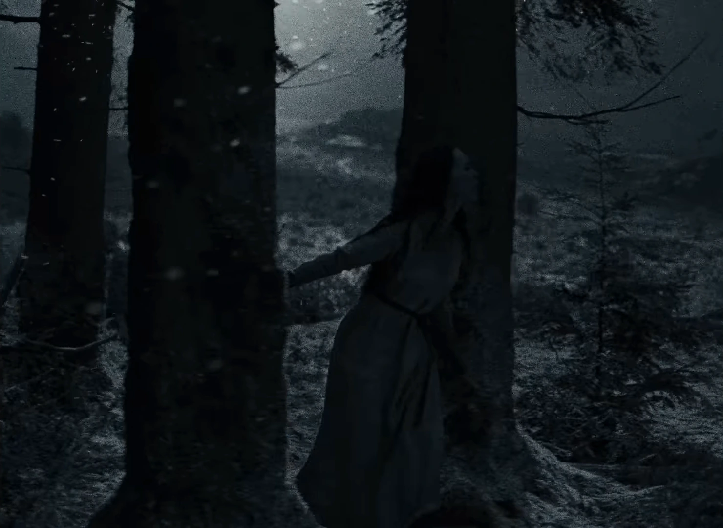 A figure among shadowy trees